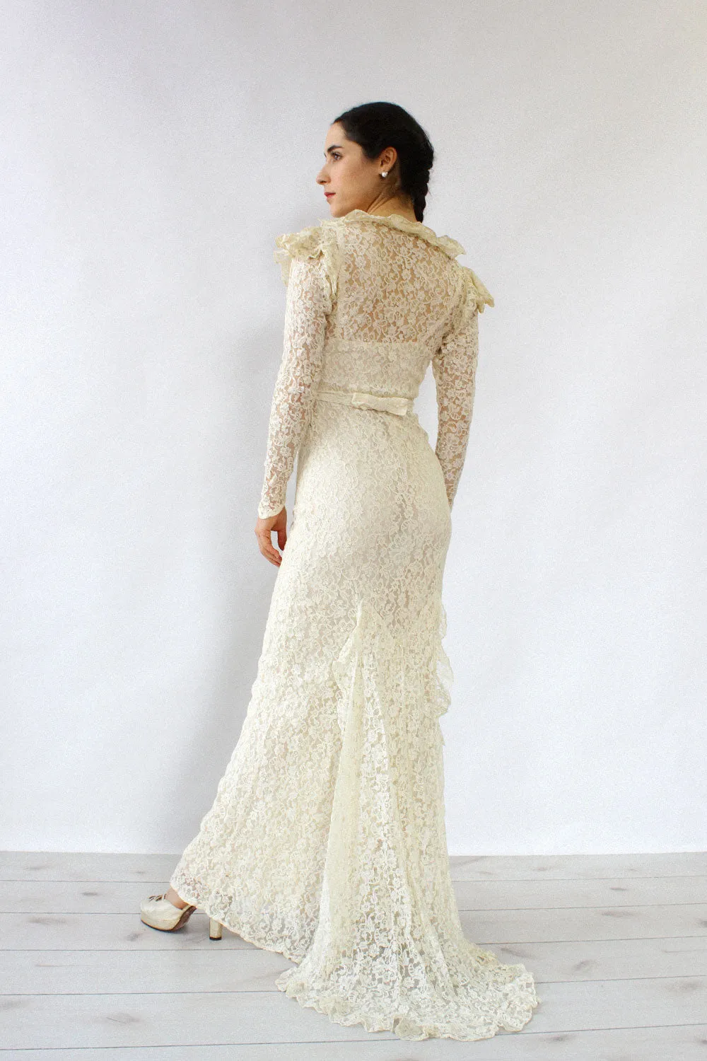 1930s Ivory Lace Gown XS