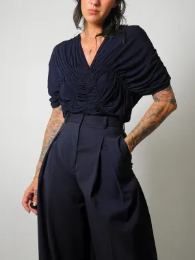 1930's Navy Ruched Blouse