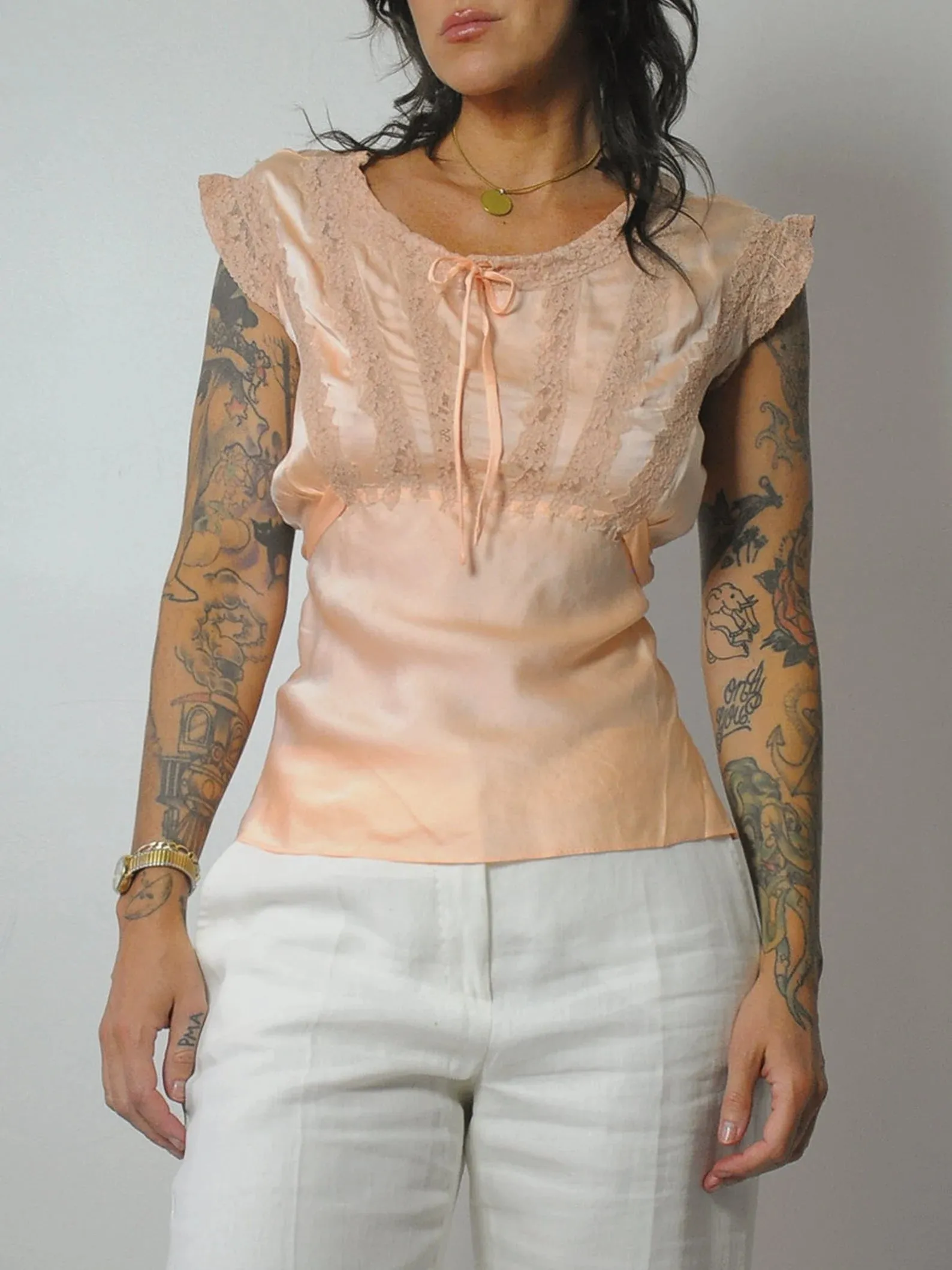 1930's Peach Lace Silk Blouse