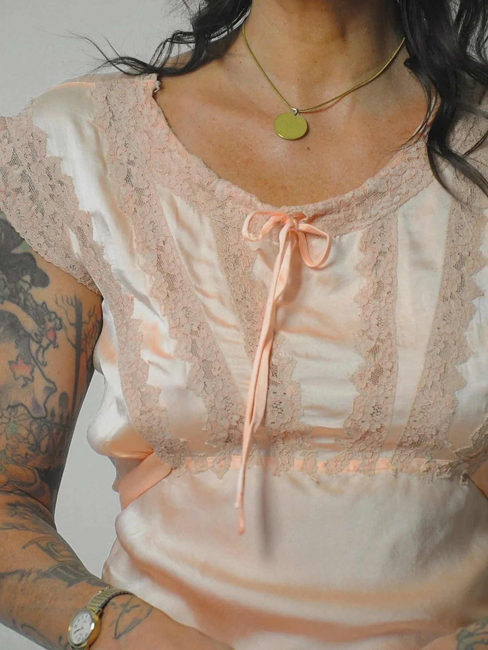 1930's Peach Lace Silk Blouse