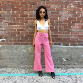 1970s Pink High-Waisted Wide Leg Jersey Pants XS/S