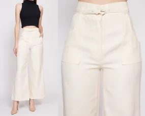 70s Ivory Belted Flares - Small, 26"