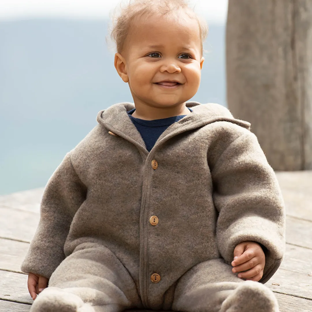 Baby Wollfleece Overall mit Kapuze "walnuss melange"