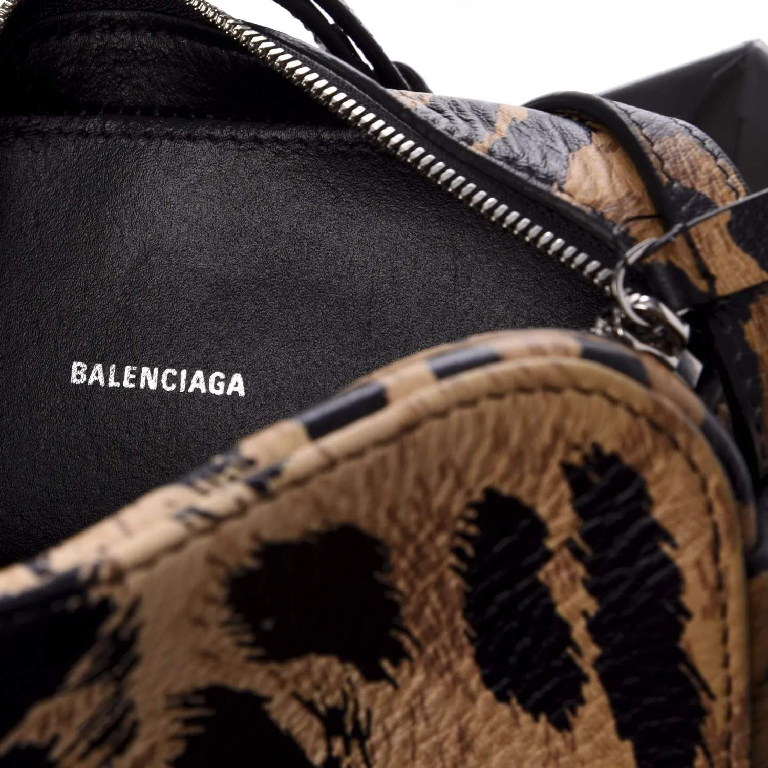 Balenciaga Calfskin Logo Printed Leopard XS Everyday Camera Bag