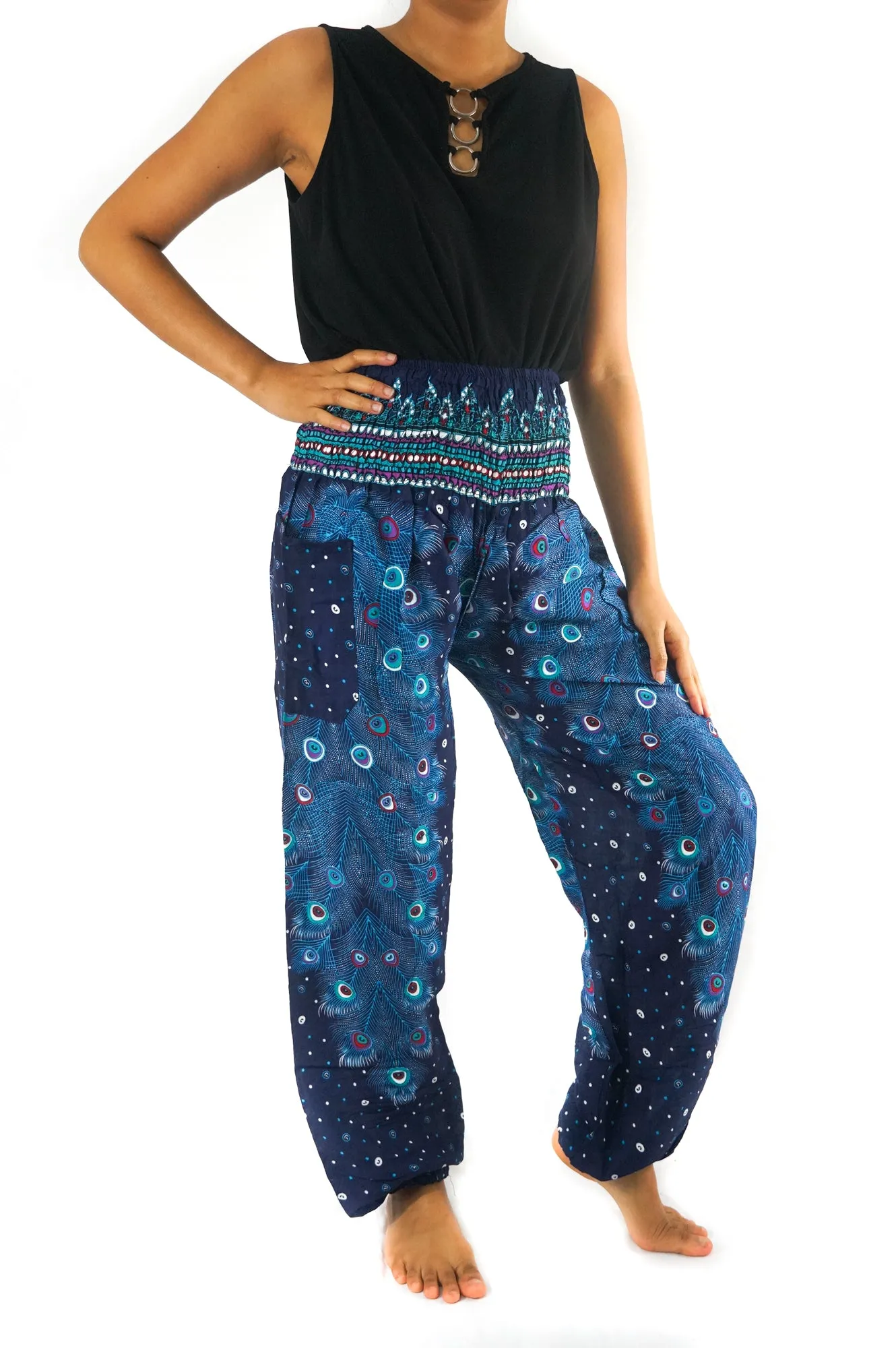 Blue PEACOCK Women Boho Pants Hippie Pants Yoga Pants