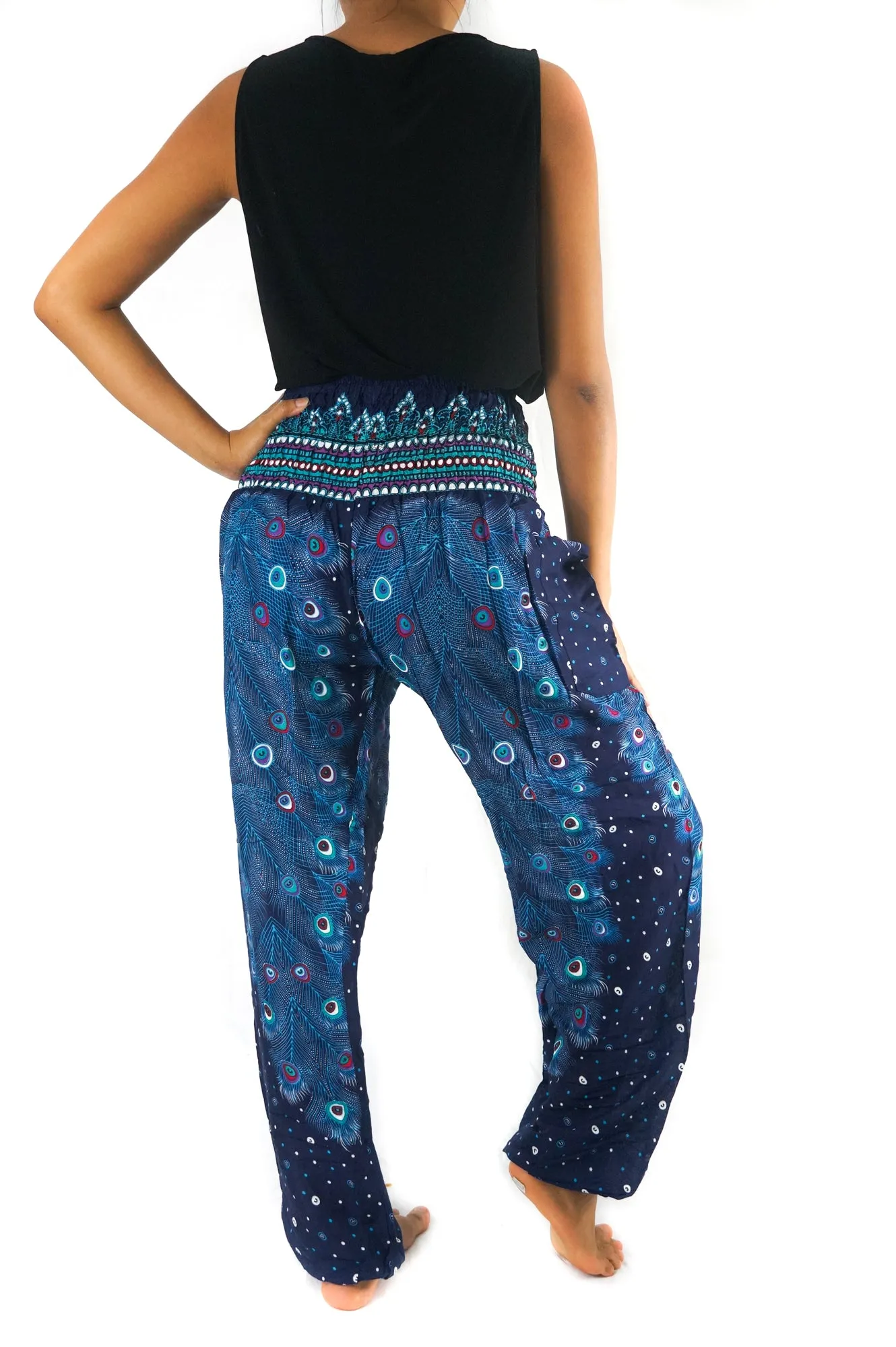 Blue PEACOCK Women Boho Pants Hippie Pants Yoga Pants