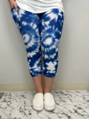 Blue Tie Dye Capri Leggings w/Pockets - #4046-4048