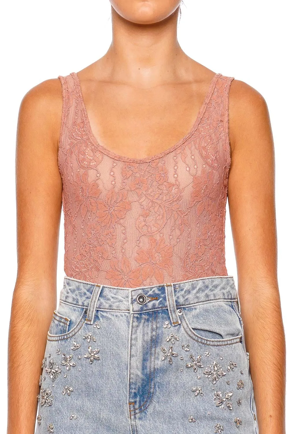 Blush Lace Scoop Neck Bodysuit