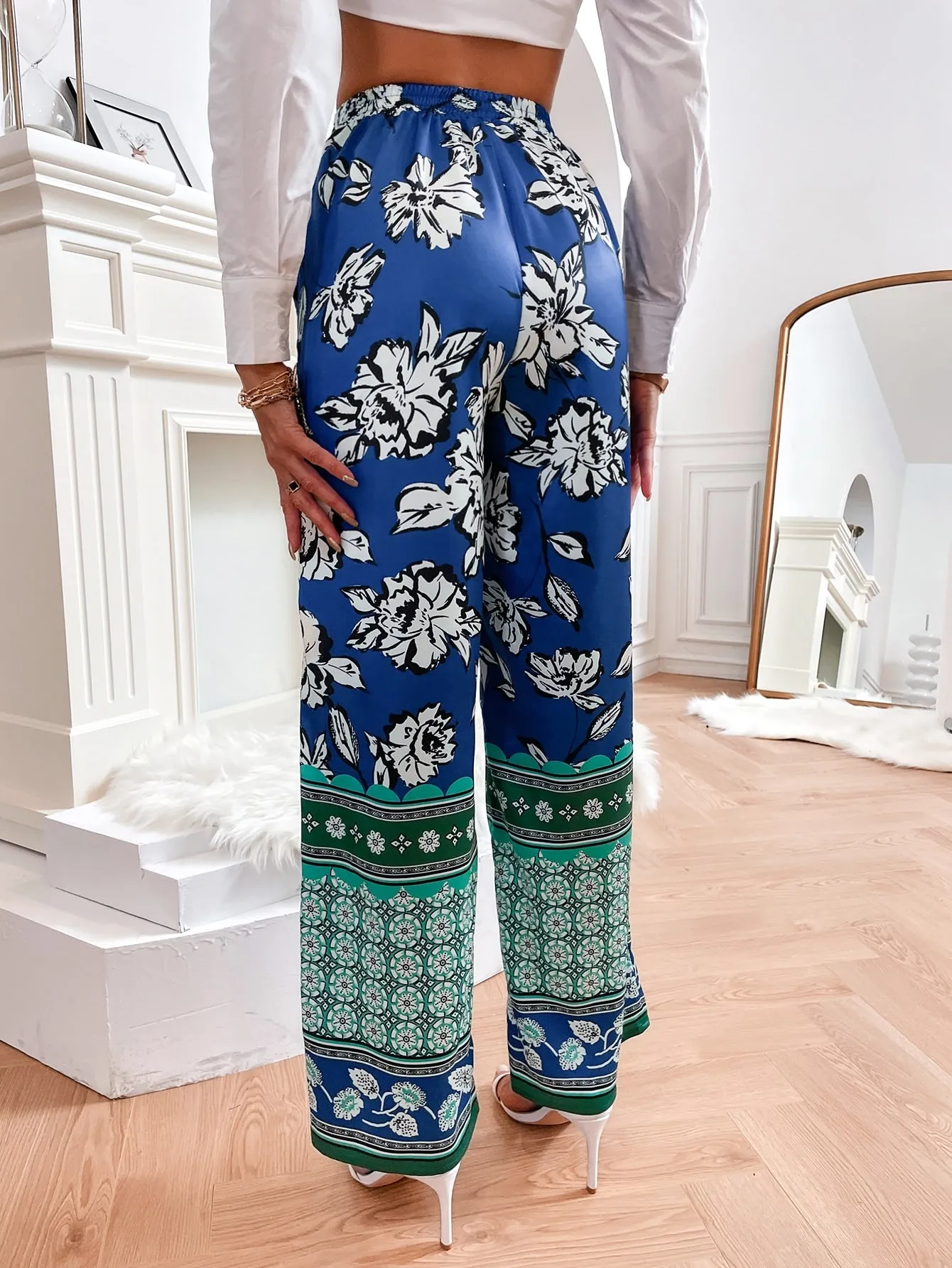 Boho Floral Pocket Natural Long Women Pants