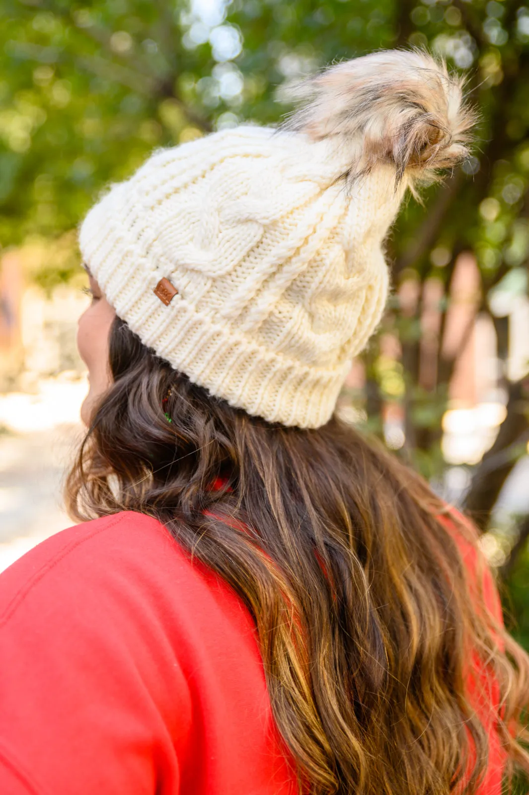 Cable Knit Cuffed Beanie In Ivory Robots23