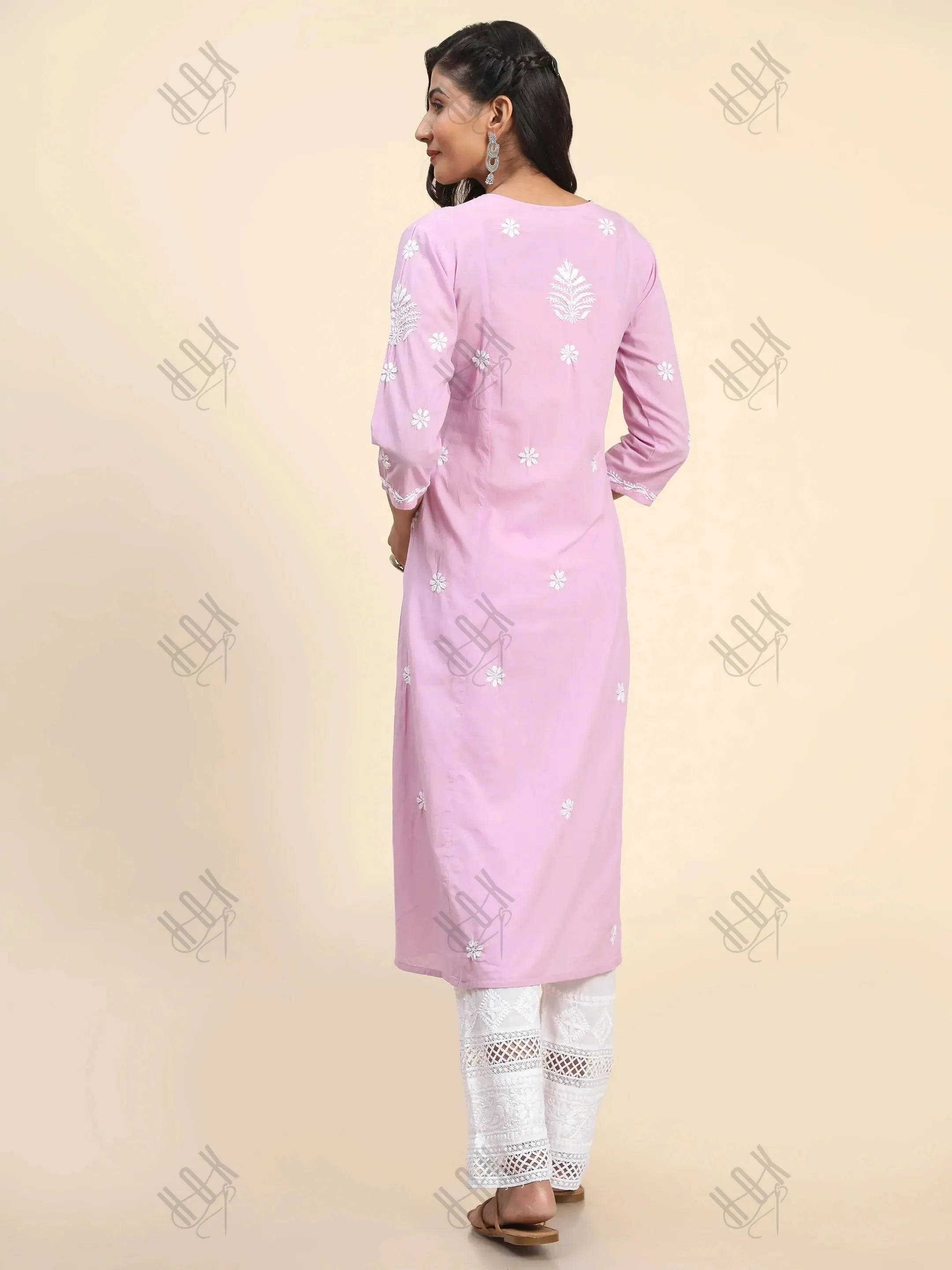 Chahat in Noor Hand Embroidered Chikankari  Long A-Line Kurti for Women- Lavender