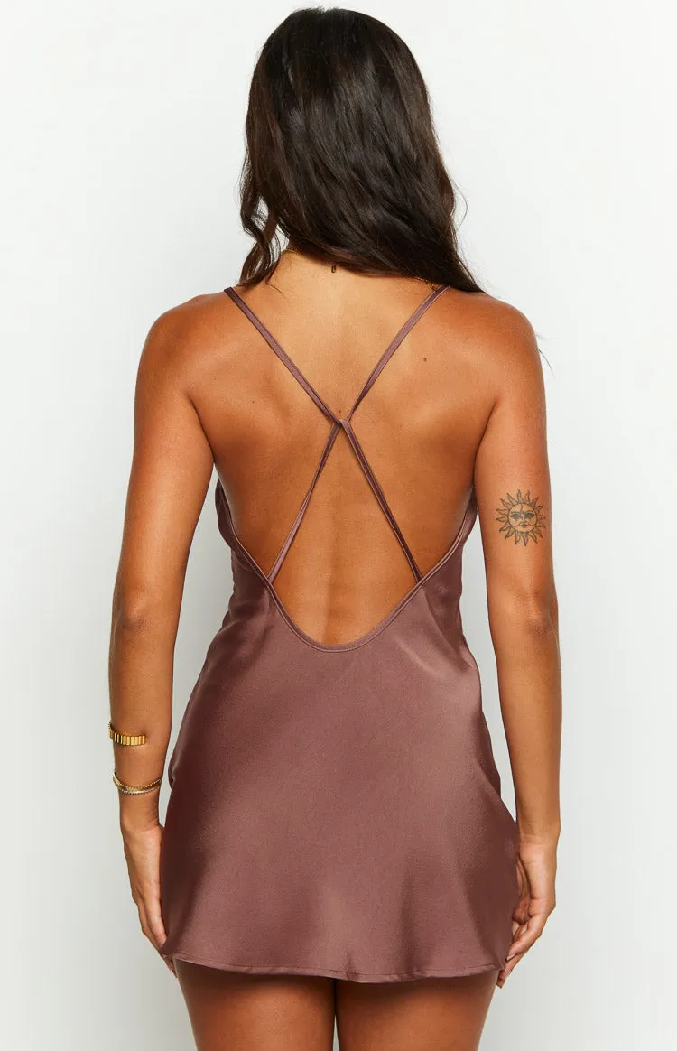 Clarissa Brown Slip Mini Dress