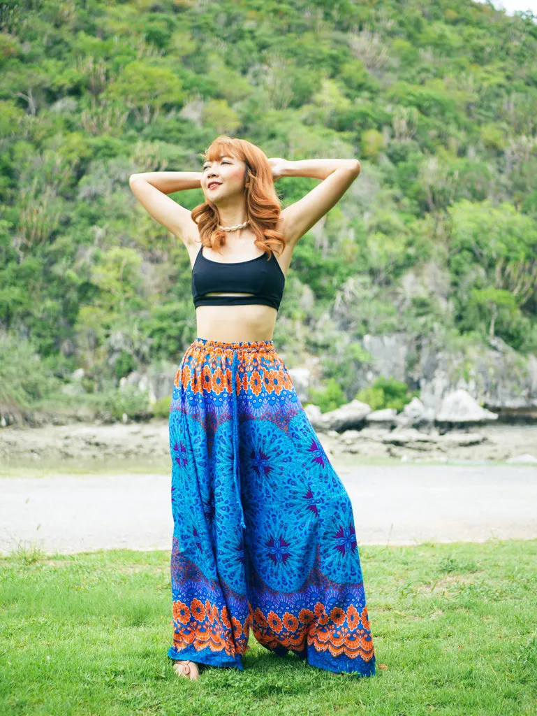 Cobalt Blue Mandala Wide Leg Palazzo Pants