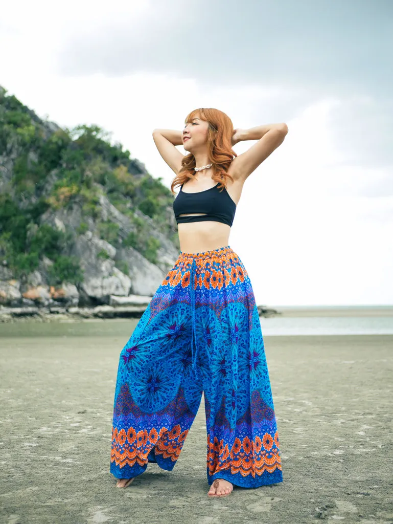 Cobalt Blue Mandala Wide Leg Palazzo Pants