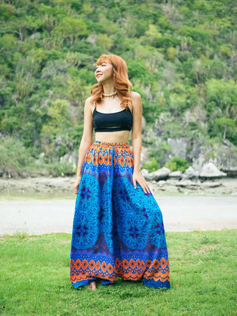 Cobalt Blue Mandala Wide Leg Palazzo Pants