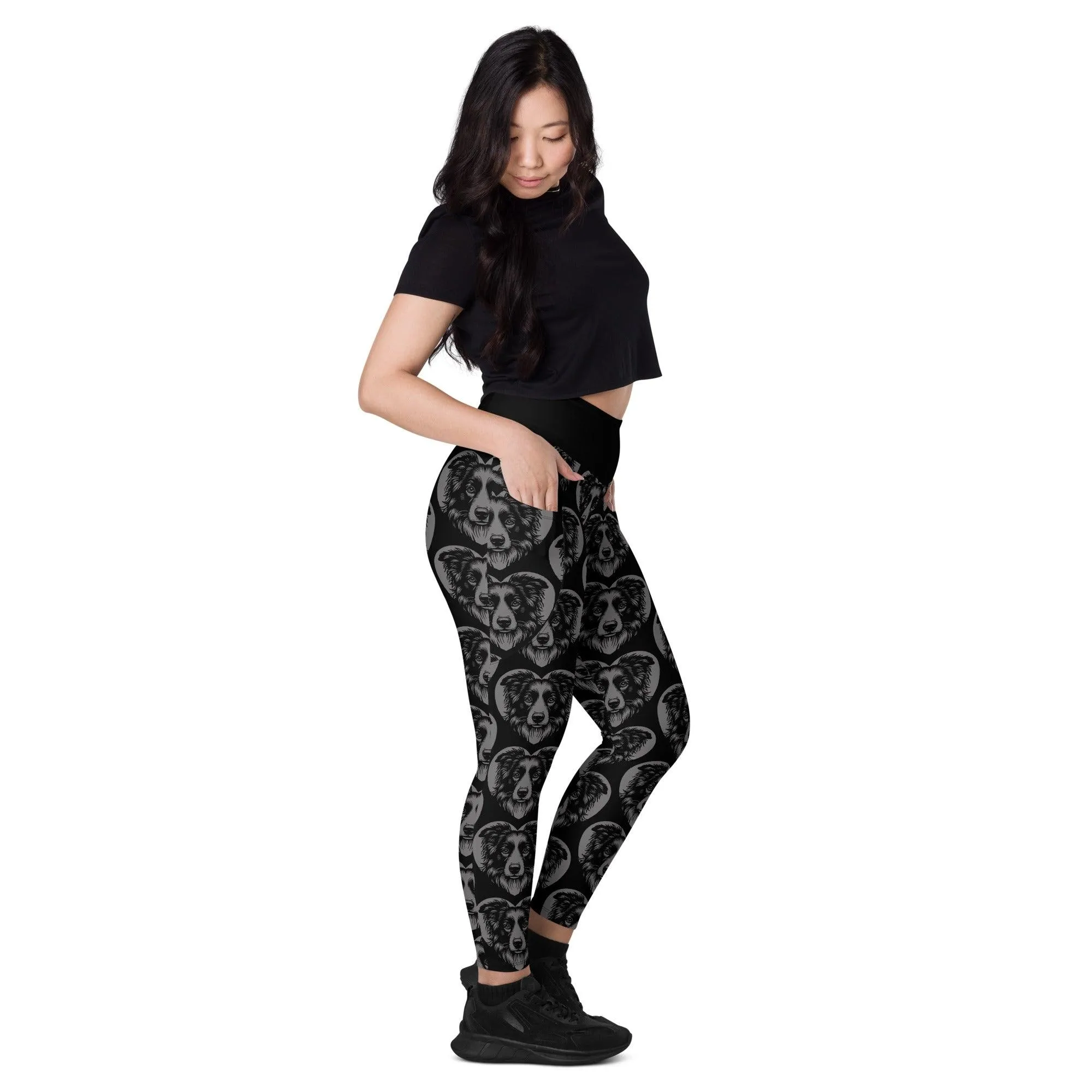 DOG BREED LEGGINGS with pockets - BORDER COLLIE - HERTTAHOUND - grey