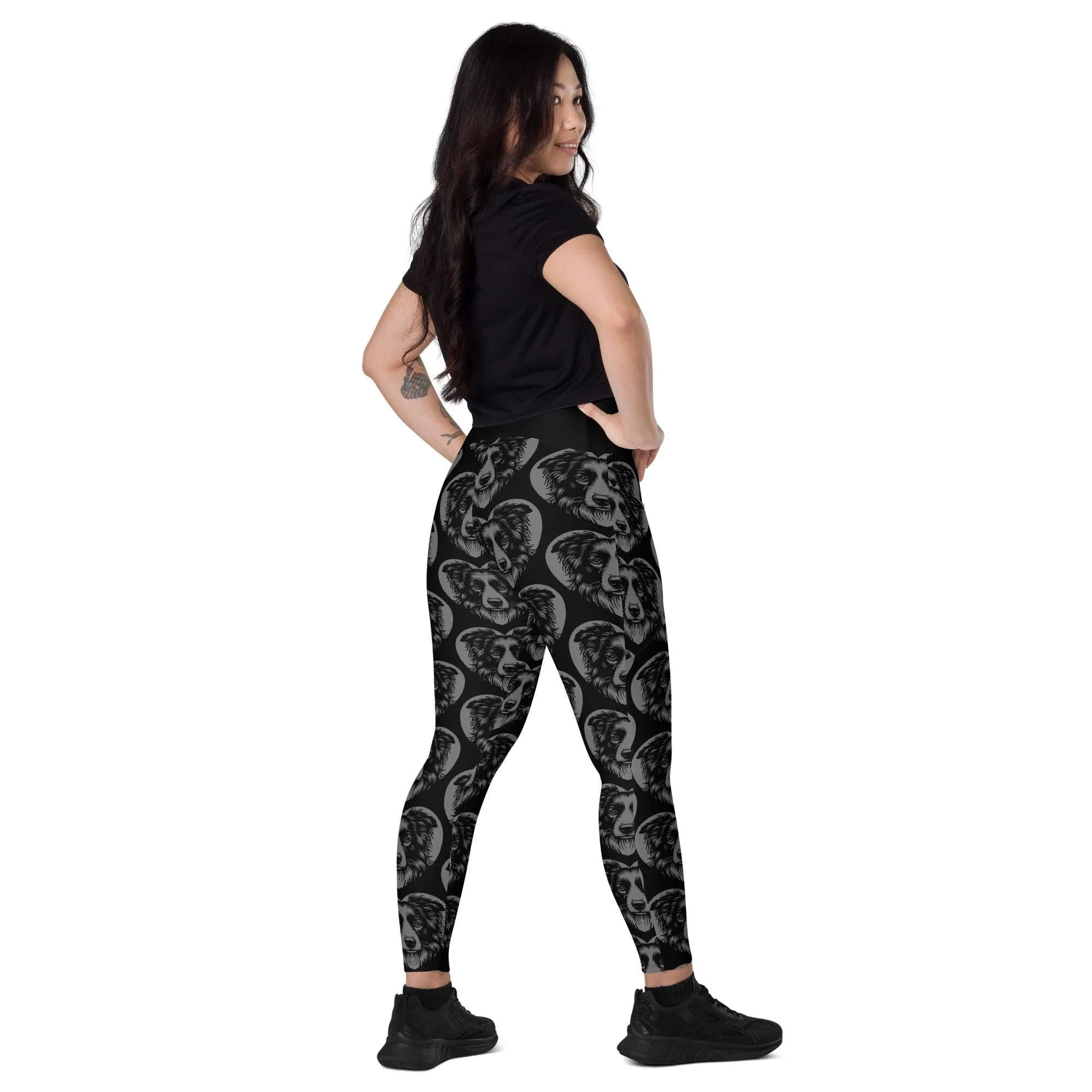 DOG BREED LEGGINGS with pockets - BORDER COLLIE - HERTTAHOUND - grey