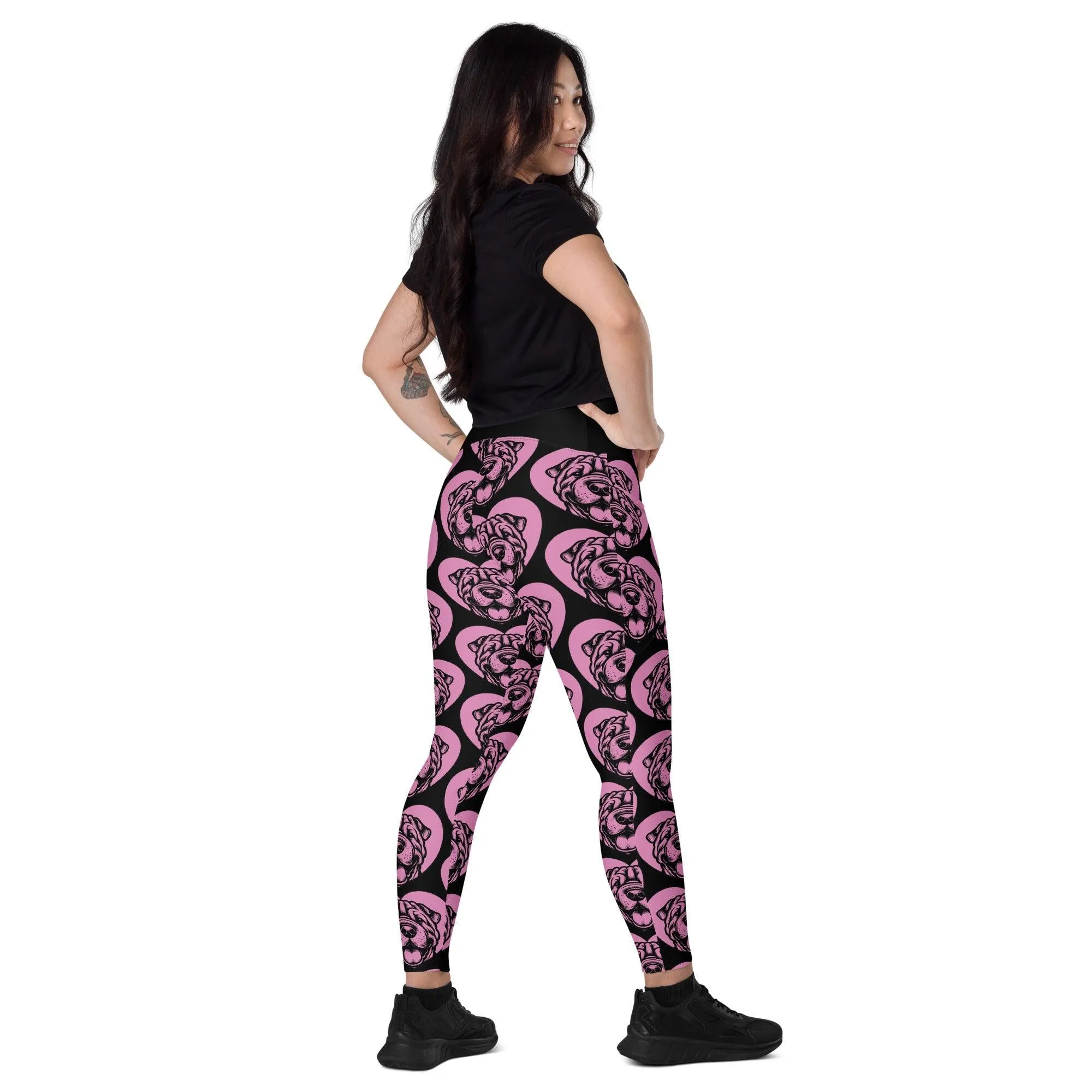 DOG BREED LEGGINGS with pockets - SHAR PEI - HERTTAHOUND - pink