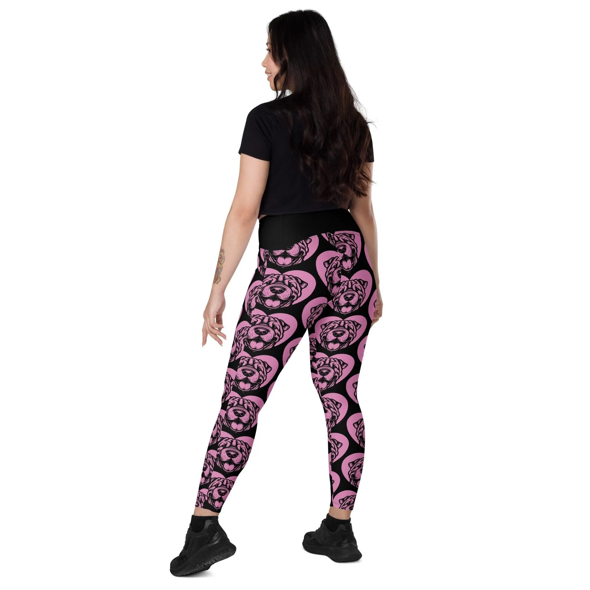 DOG BREED LEGGINGS with pockets - SHAR PEI - HERTTAHOUND - pink