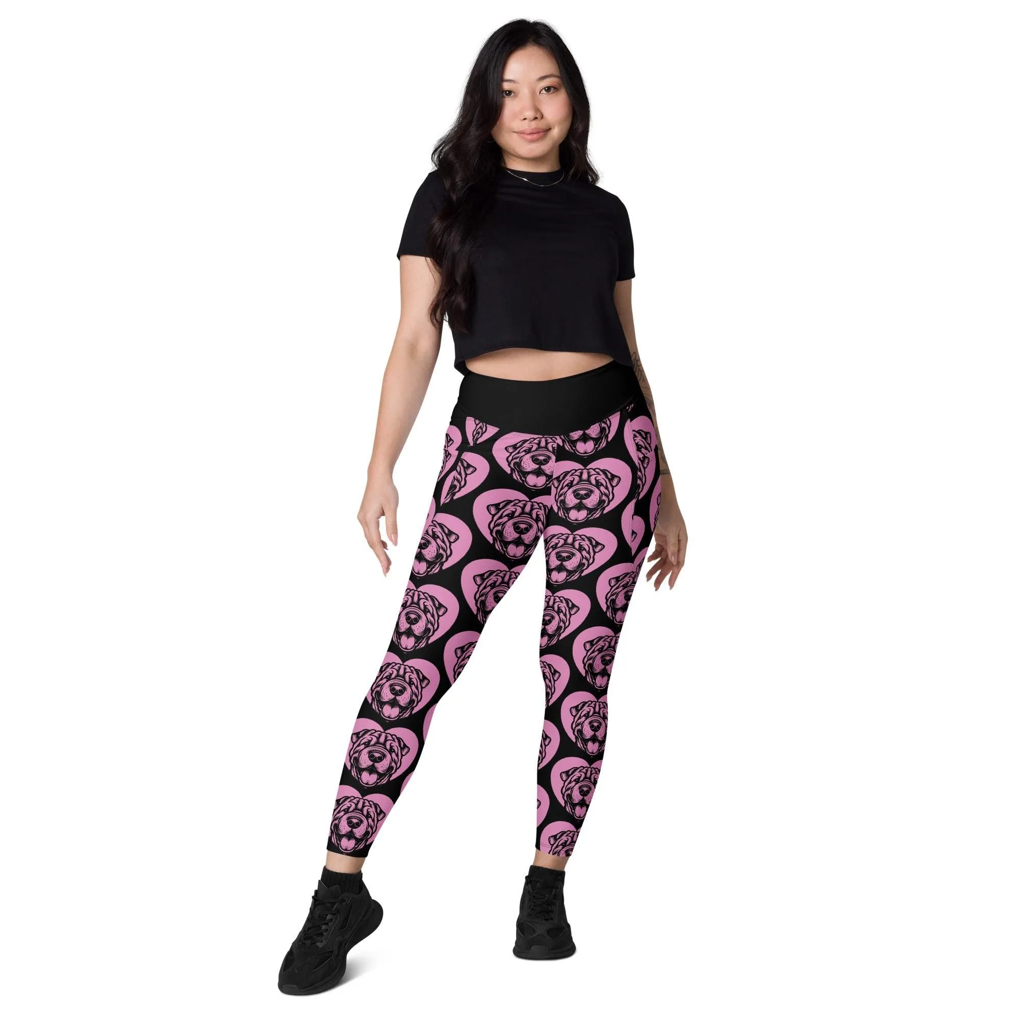 DOG BREED LEGGINGS with pockets - SHAR PEI - HERTTAHOUND - pink