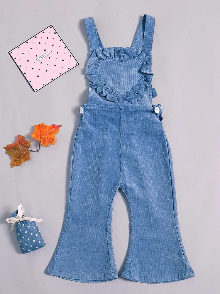 Fashion Ruffled Pants Love Heart Flared Overall Baby Toddler Suspender Trousers