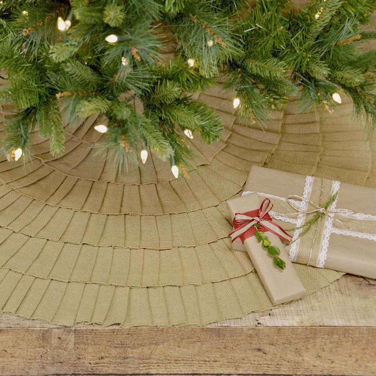 Festive Natural Burlap Ruffled Christmas Tree Skirt 48 VHC Brands