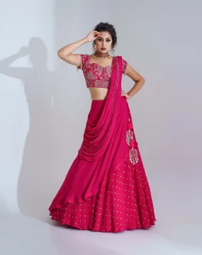 Fuchsia Embroidered Layered Lehenga Set