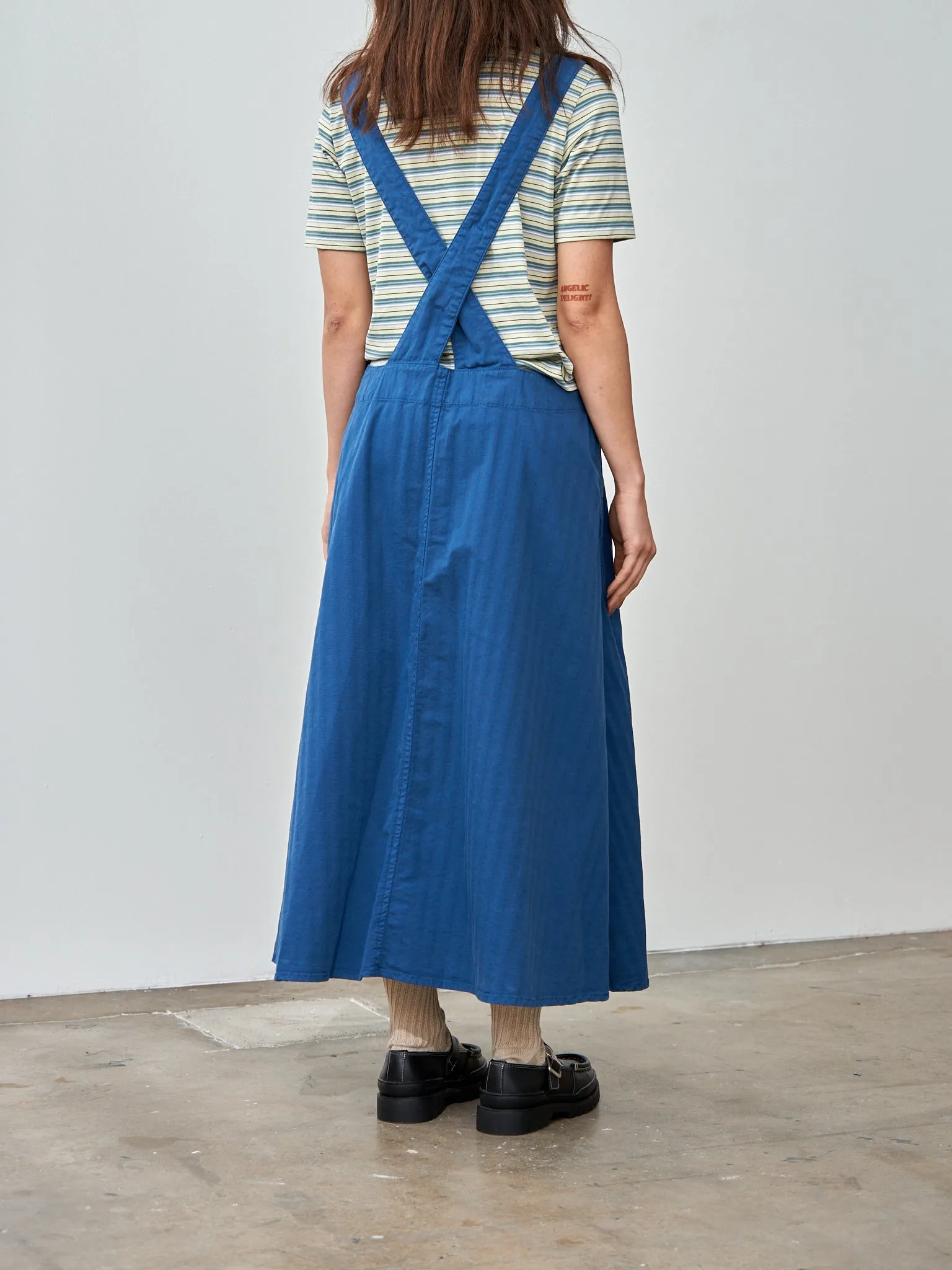 Garment Dyed Wide Herringbone Bib Overall Dress - Royal