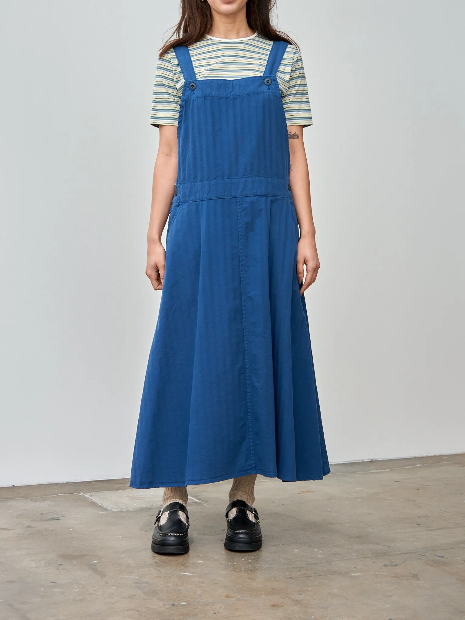 Garment Dyed Wide Herringbone Bib Overall Dress - Royal