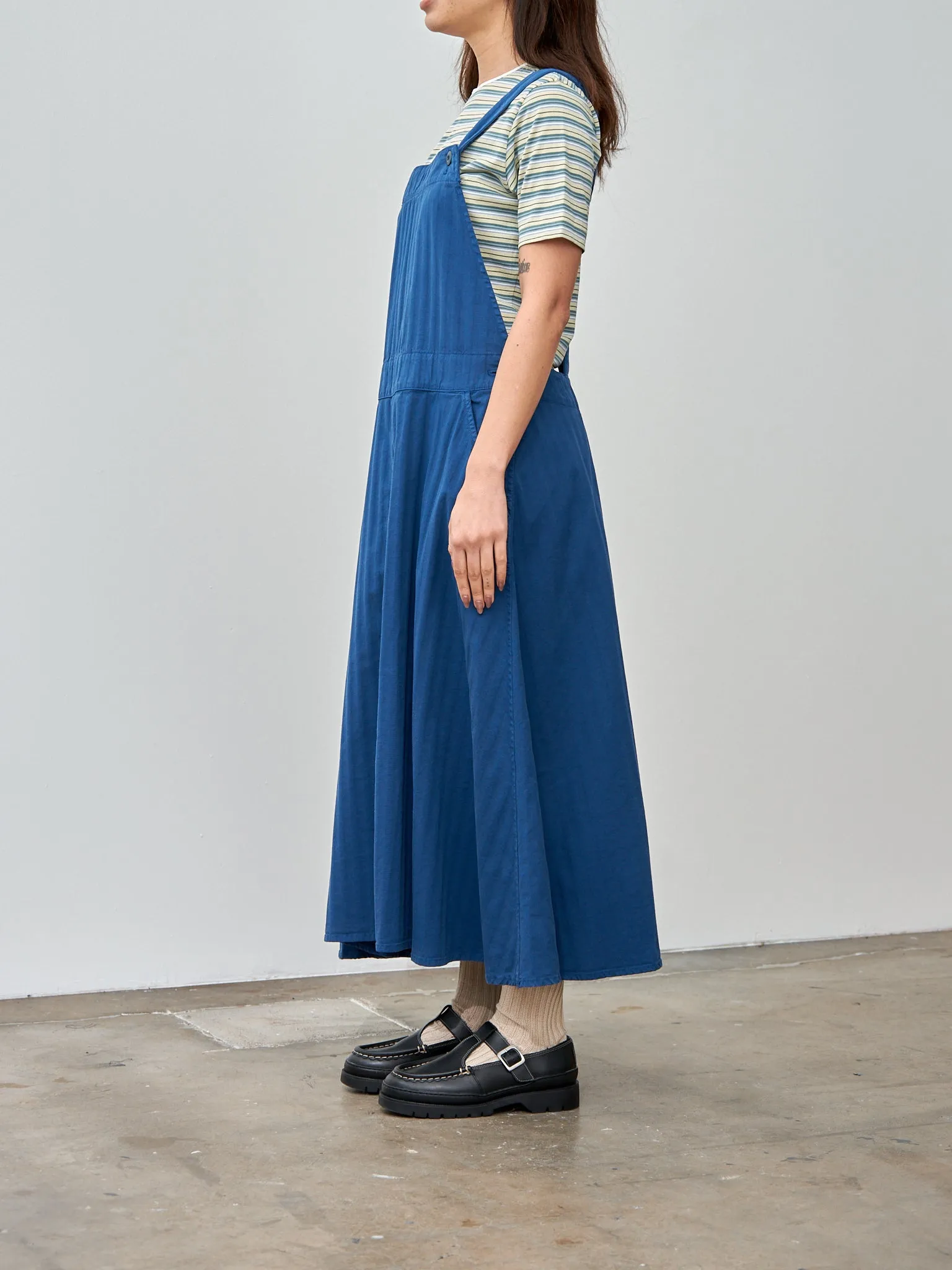 Garment Dyed Wide Herringbone Bib Overall Dress - Royal