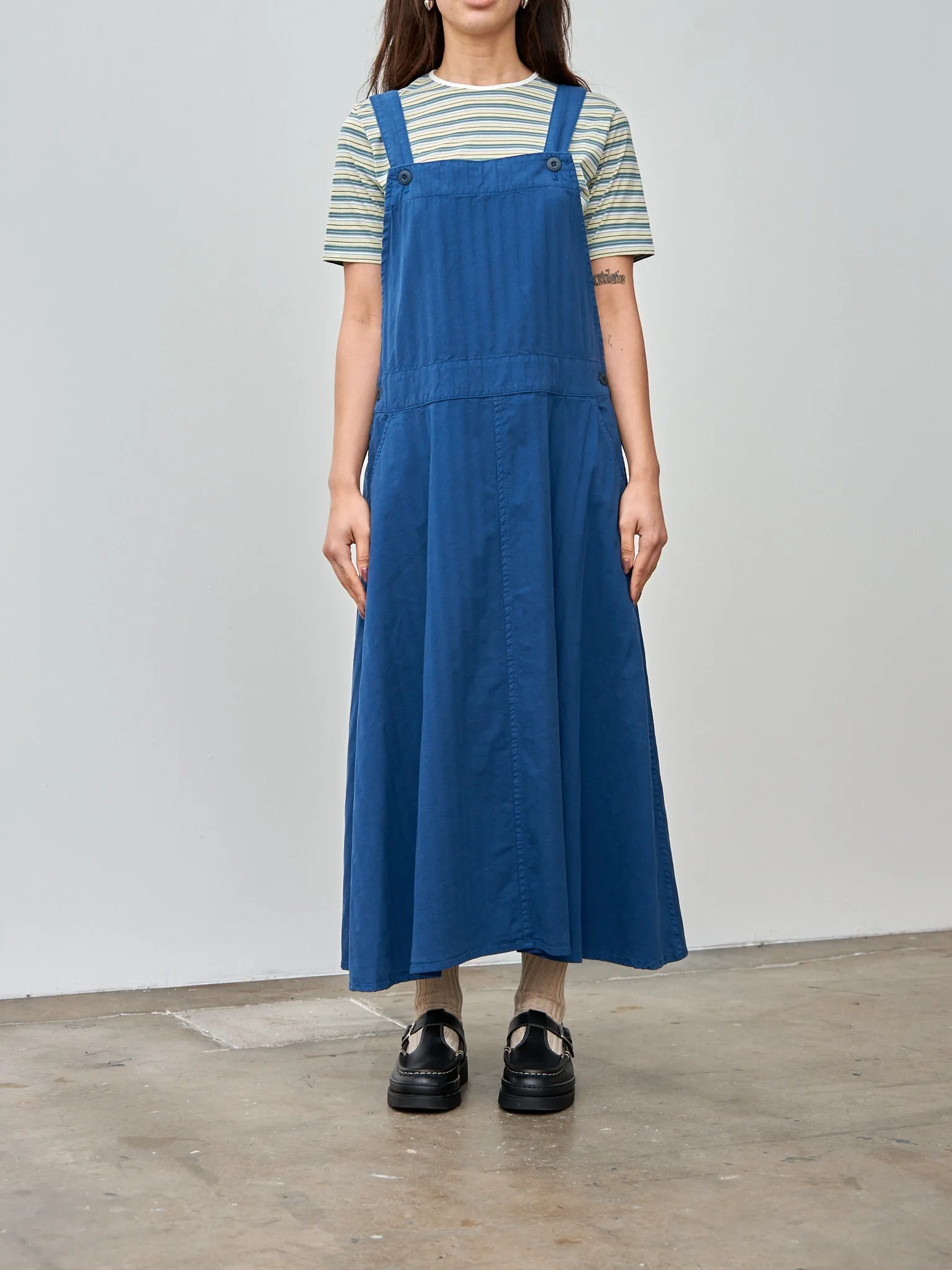 Garment Dyed Wide Herringbone Bib Overall Dress - Royal