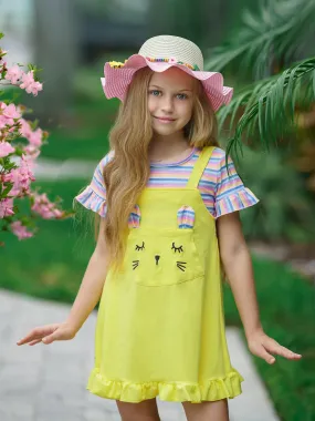 Girls Bunny Ears Top and Overall Dress Set