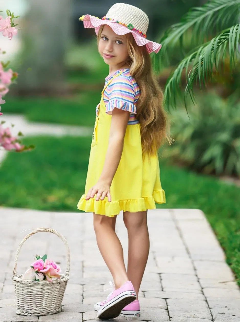 Girls Bunny Ears Top and Overall Dress Set