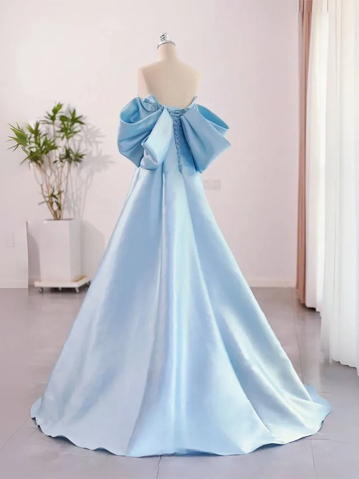 Gorgeous A line Blue Satin Prom Dress Evening Dress     fg5873