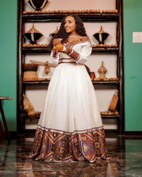 Gorgeous Habesha Dress: Exquisite Brown Ethiopian Traditional Dress