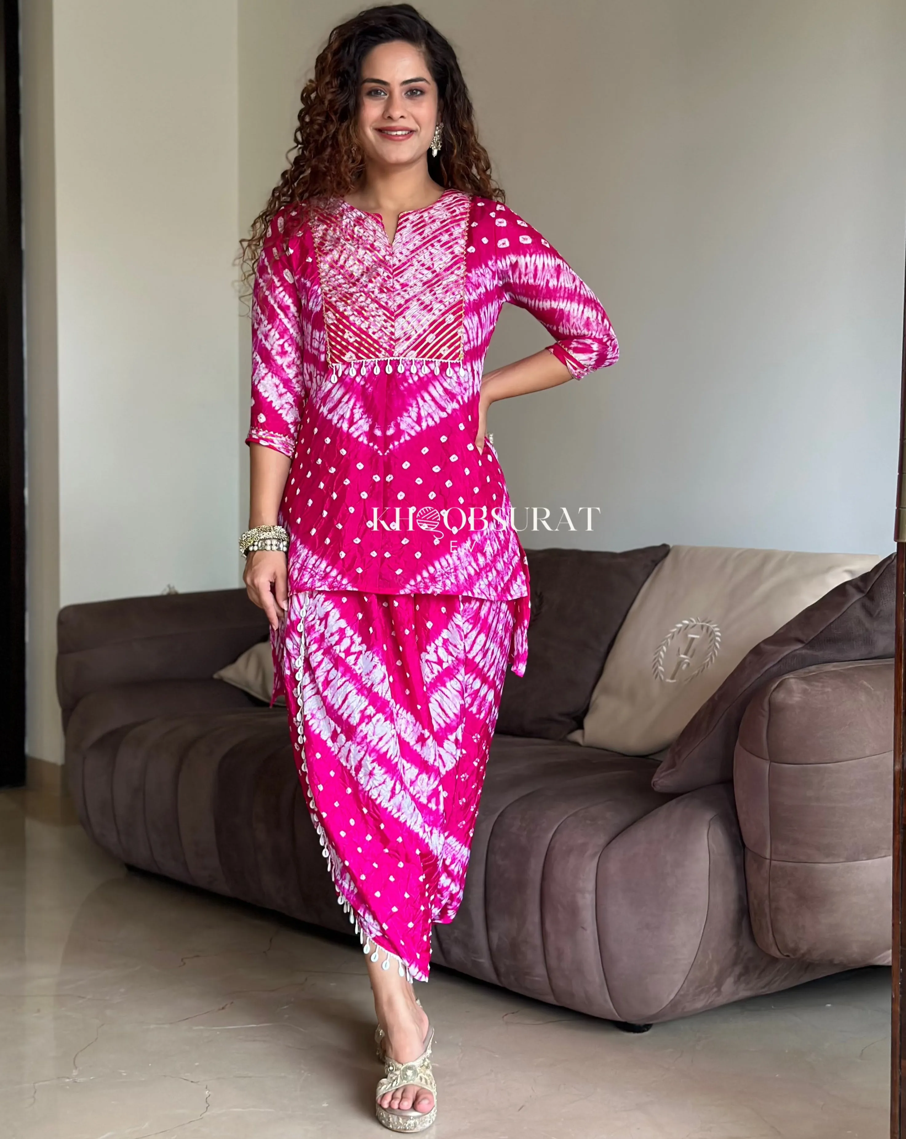 Gota Bandhej Pink Coord set