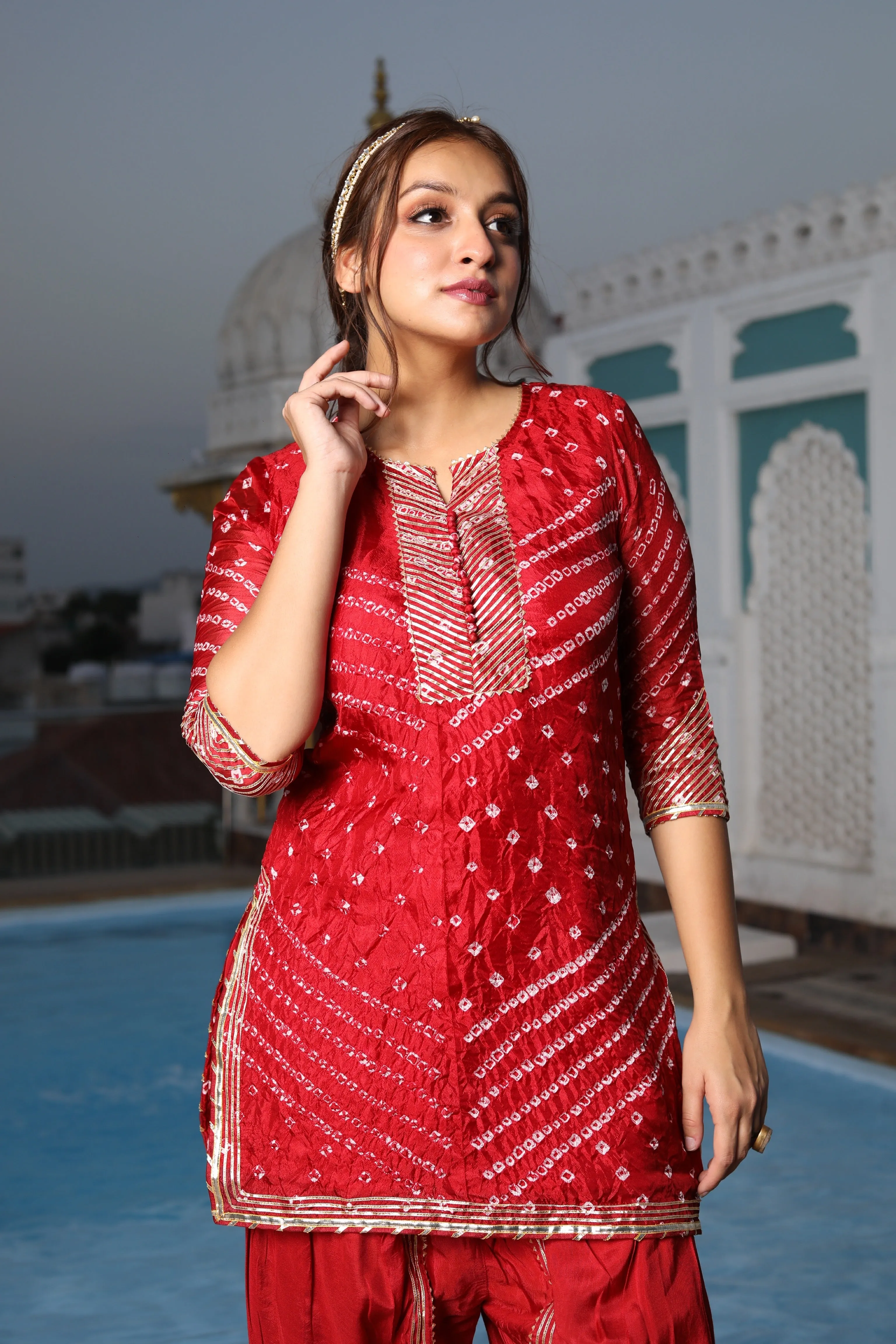 Gota Bandhej Red Kurta and Tulip Pants