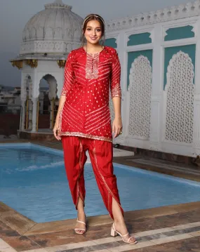 Gota Bandhej Red Kurta and Tulip Pants