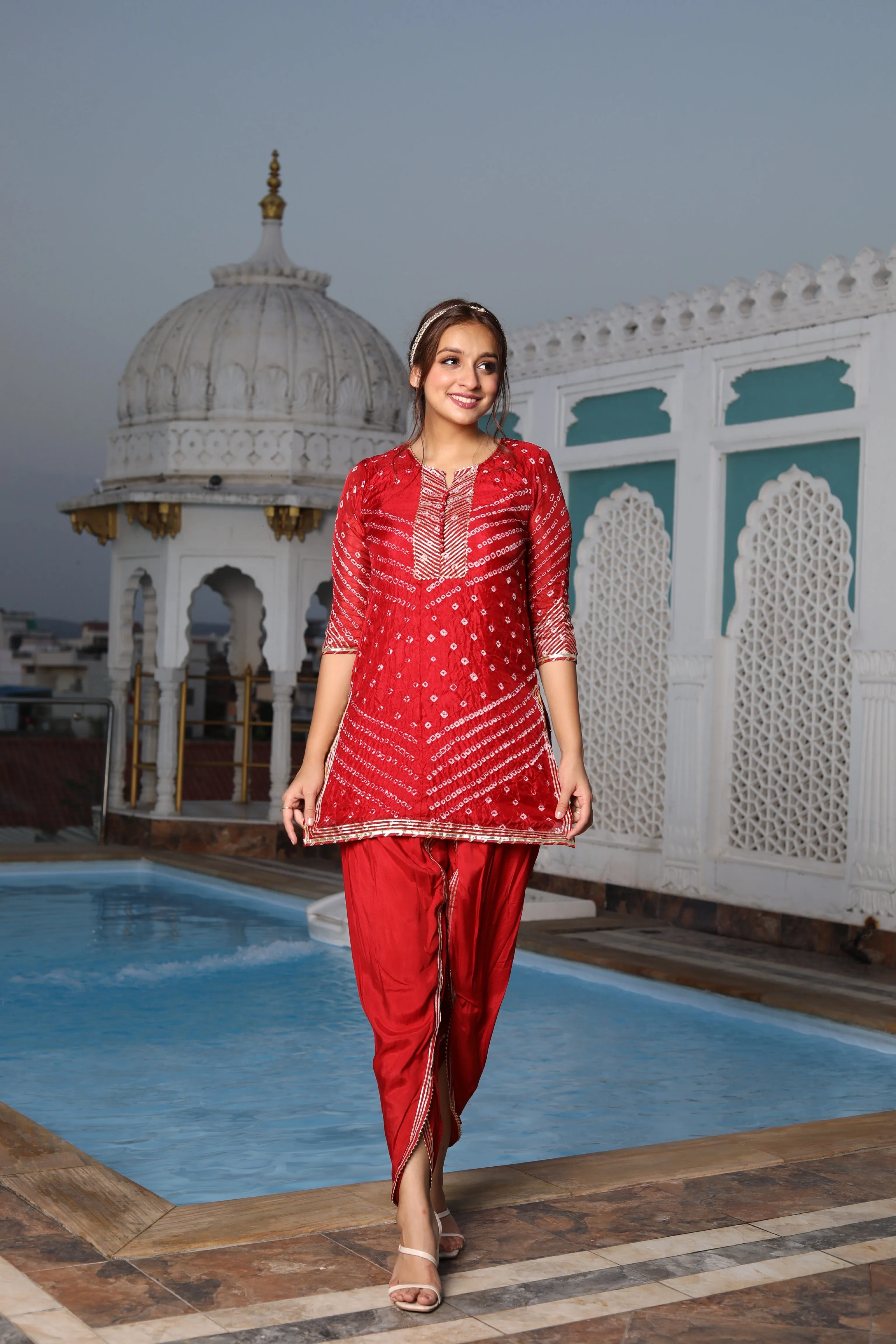 Gota Bandhej Red Kurta and Tulip Pants