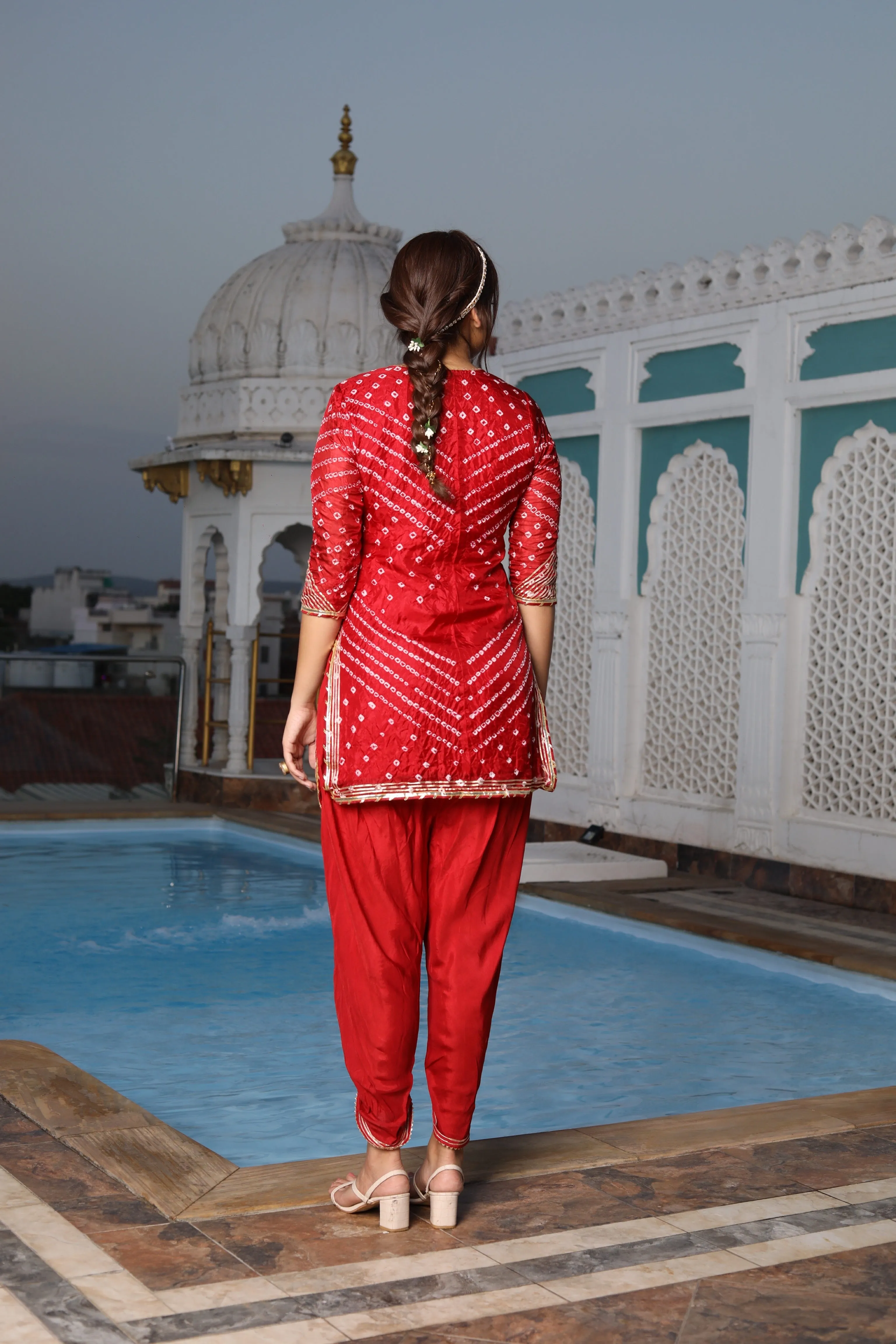 Gota Bandhej Red Kurta and Tulip Pants