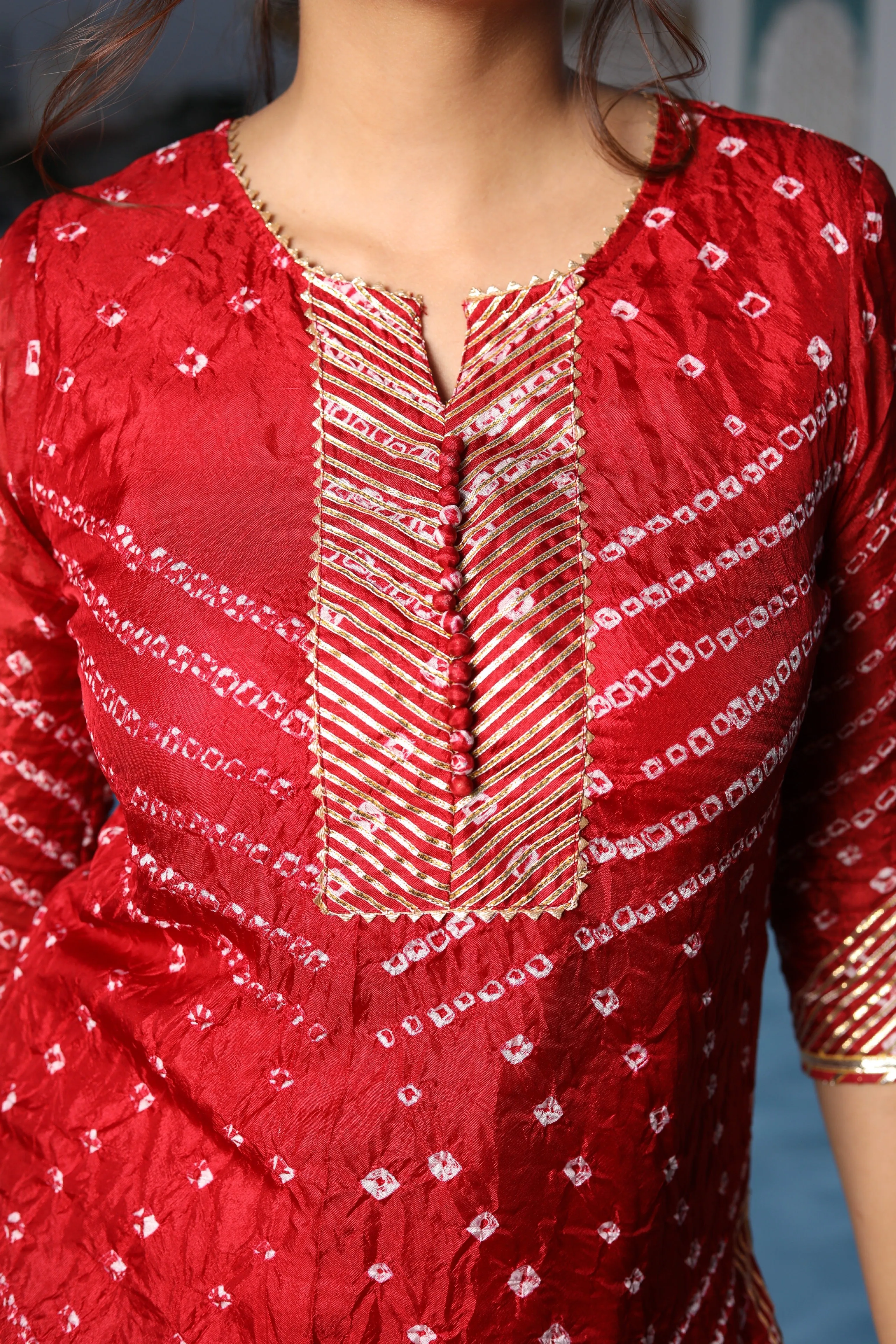 Gota Bandhej Red Kurta and Tulip Pants