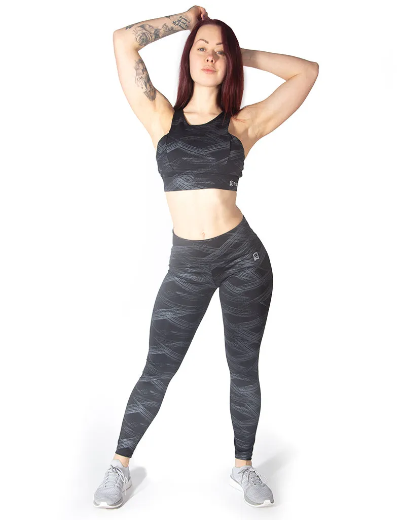 GRAPHIC PRINT MID RISE LEGGINGS - BLACK