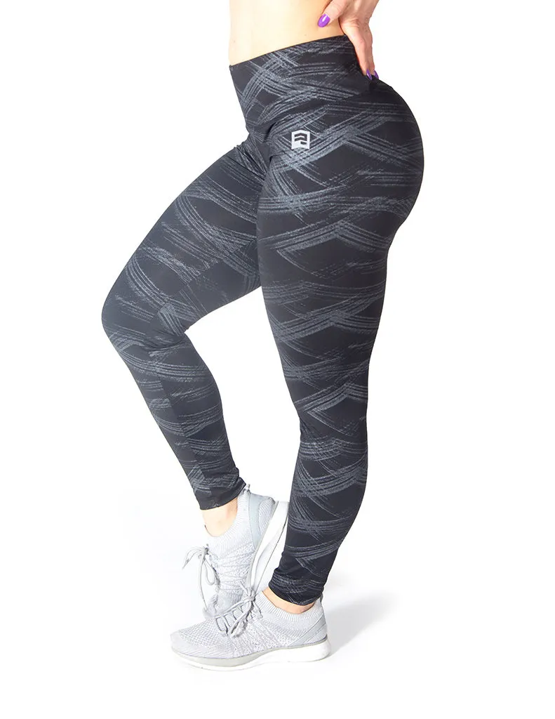 GRAPHIC PRINT MID RISE LEGGINGS - BLACK