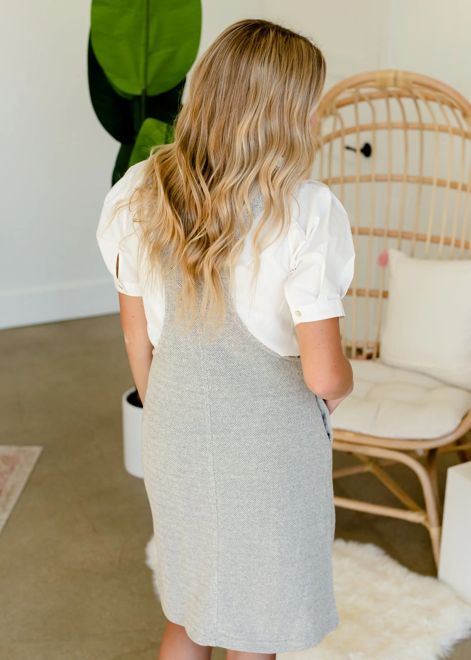 Gray Textured Knit Overall Dress