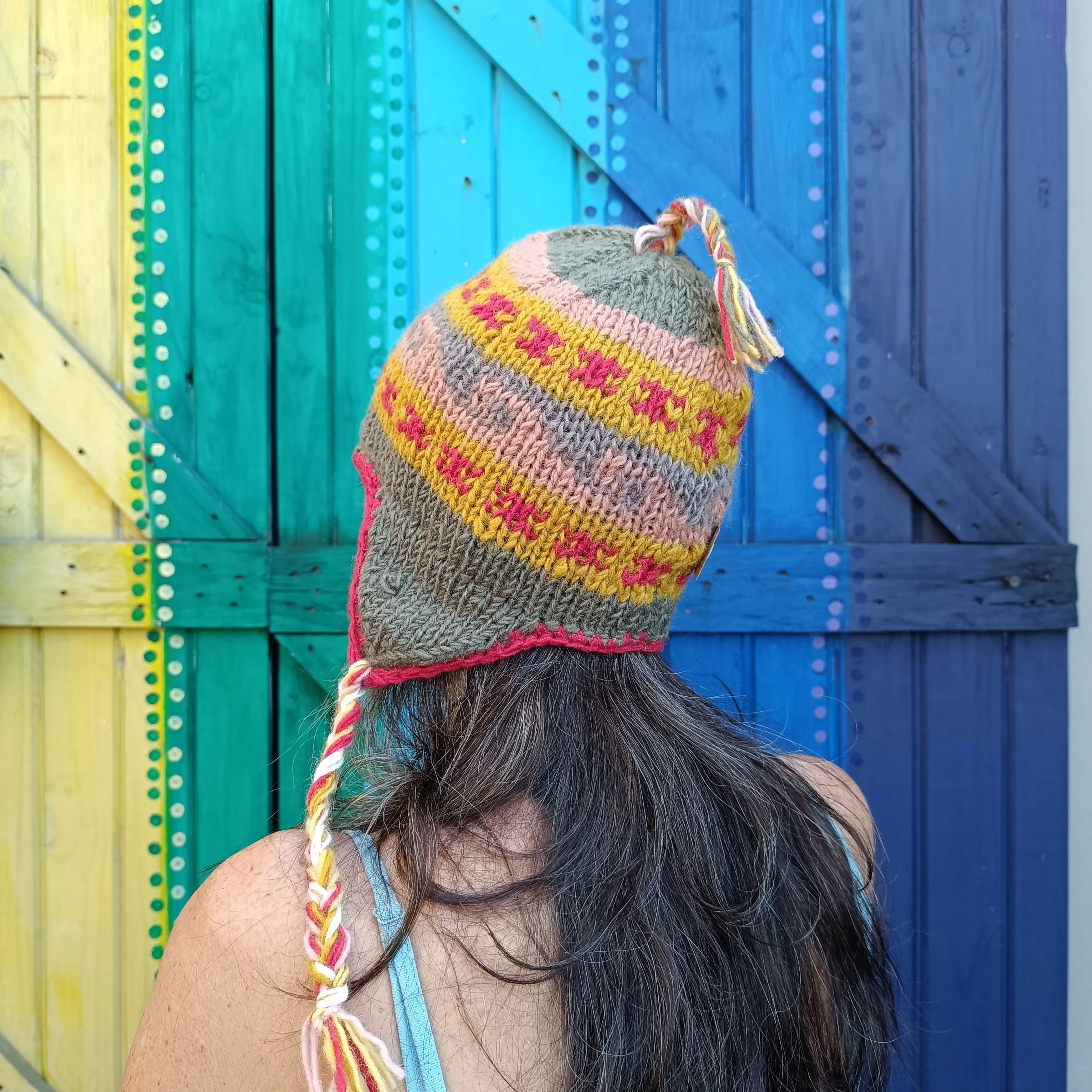 Hand Knitted Woolen Beanies with Tassels Unisex Funky Hippie Hats