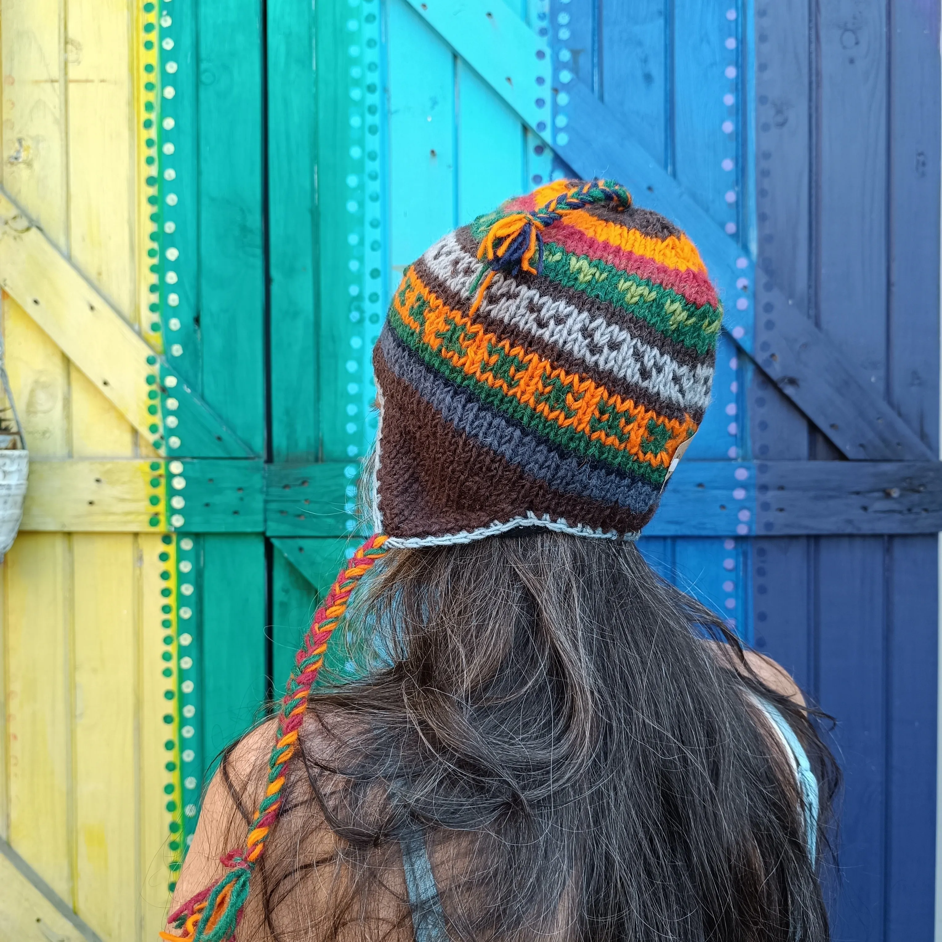 Hand Knitted Woolen Beanies with Tassels Unisex Funky Hippie Hats