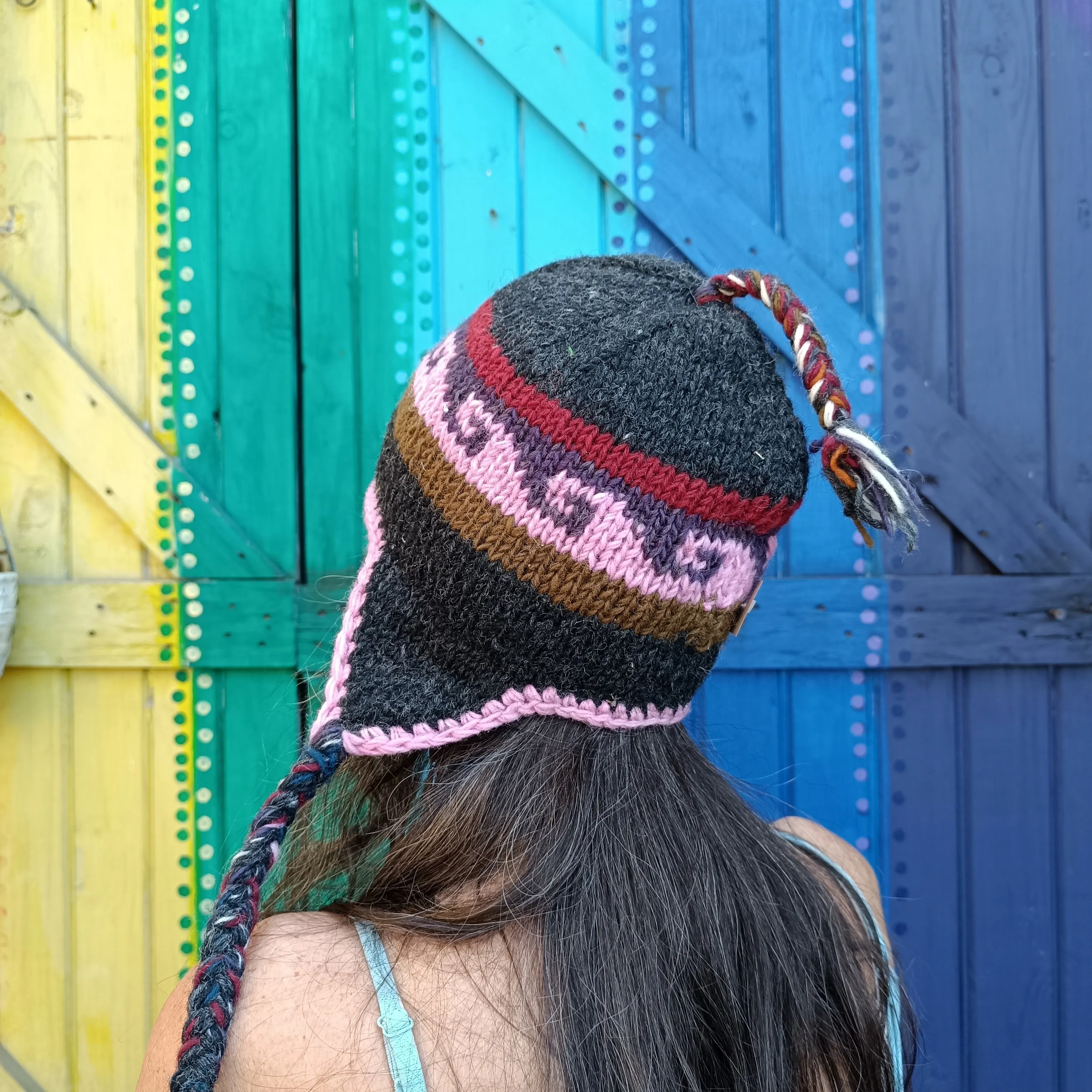 Hand Knitted Woolen Beanies with Tassels Unisex Funky Hippie Hats