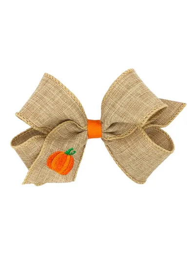 Harvest Linen hair bow with embroidery