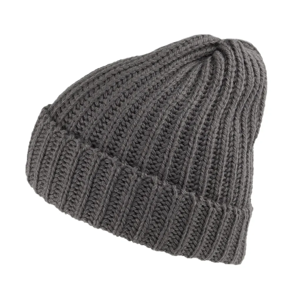 Highland 2000 Merino Wool Short Fisherman Beanie Hat - Charcoal