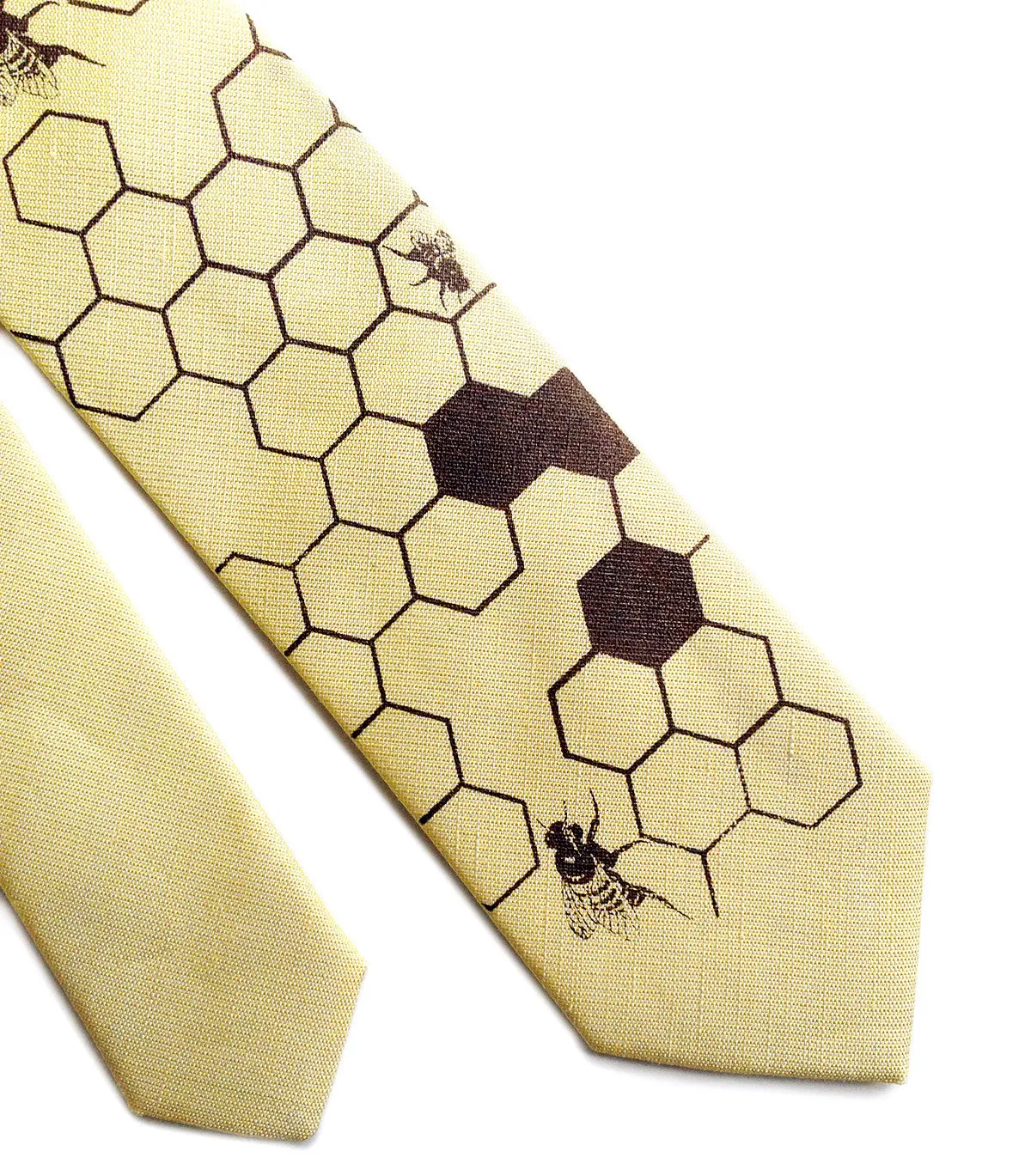 Honey Bee Linen Necktie. Honeycomb Print Tie